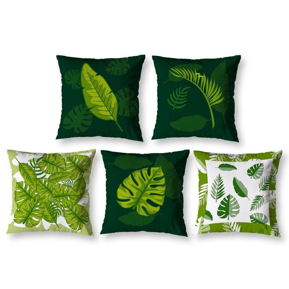 Kit 5 Capas De Almofada 40Cm X 40Cm Estampadas Folhas