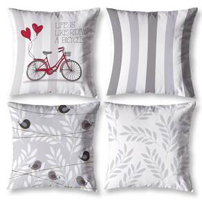 Kit 4 Capas Almofada Sala 40Cm X 40Cm Estampadas Bike Branco