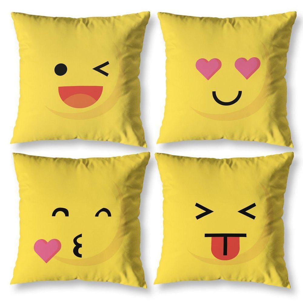 Kit 4 Almofadas Cheias Infantil 40Cm X 40Cm Estampadas Emoji