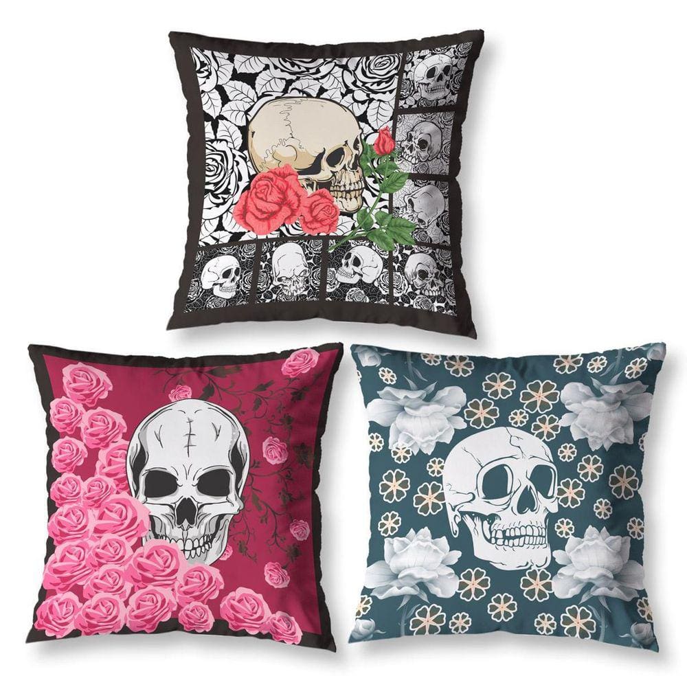Kit 3 Almofadas Cheias Infantil 40Cm X 40Cm Zíper Caveira