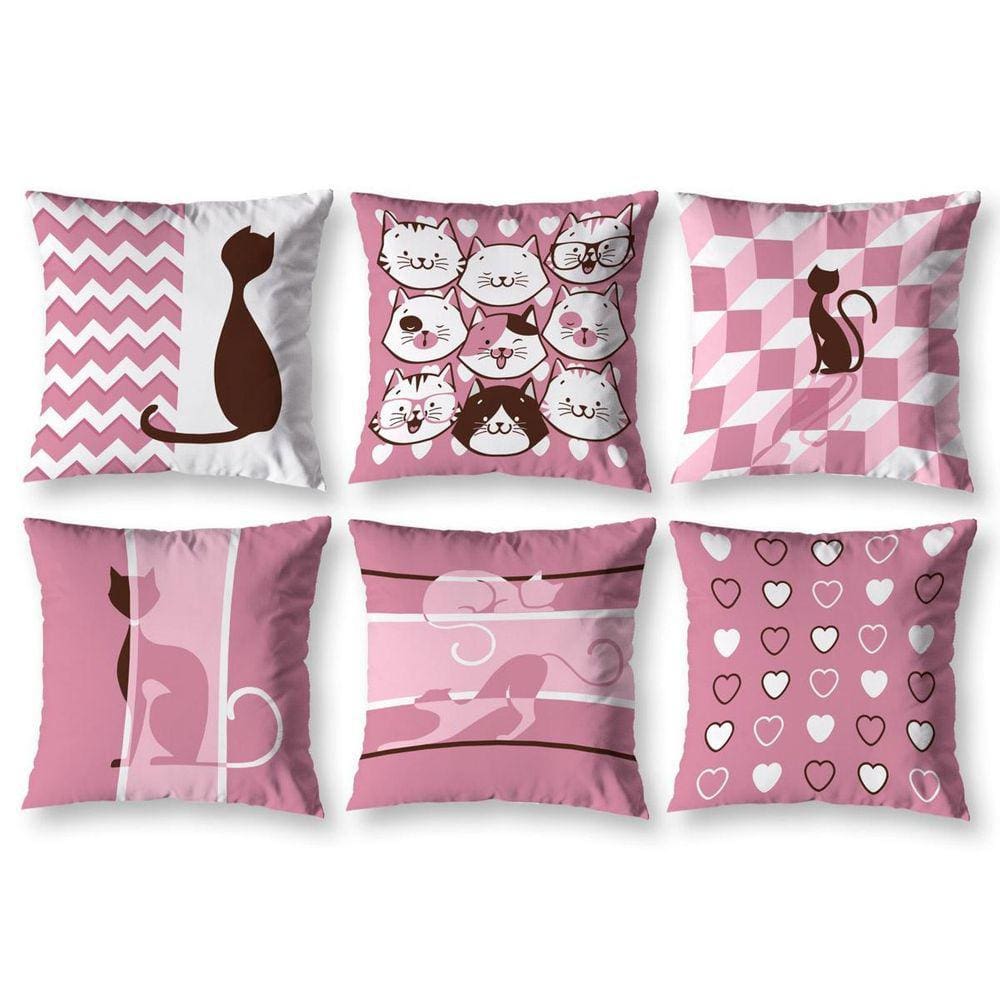 Kit 6 Almofadas Cheias 40Cm X 40Cm Estampadas Gatos