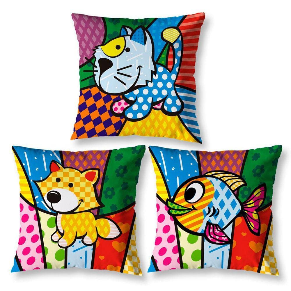 Kit 3 Almofadas Cheias 40Cm X 40Cm Estampadas Pop Bicho