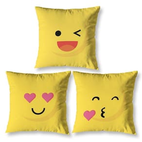 Kit 3 Almofadas Cheias Estampadas Infantil 40X40 Zíper Emoji