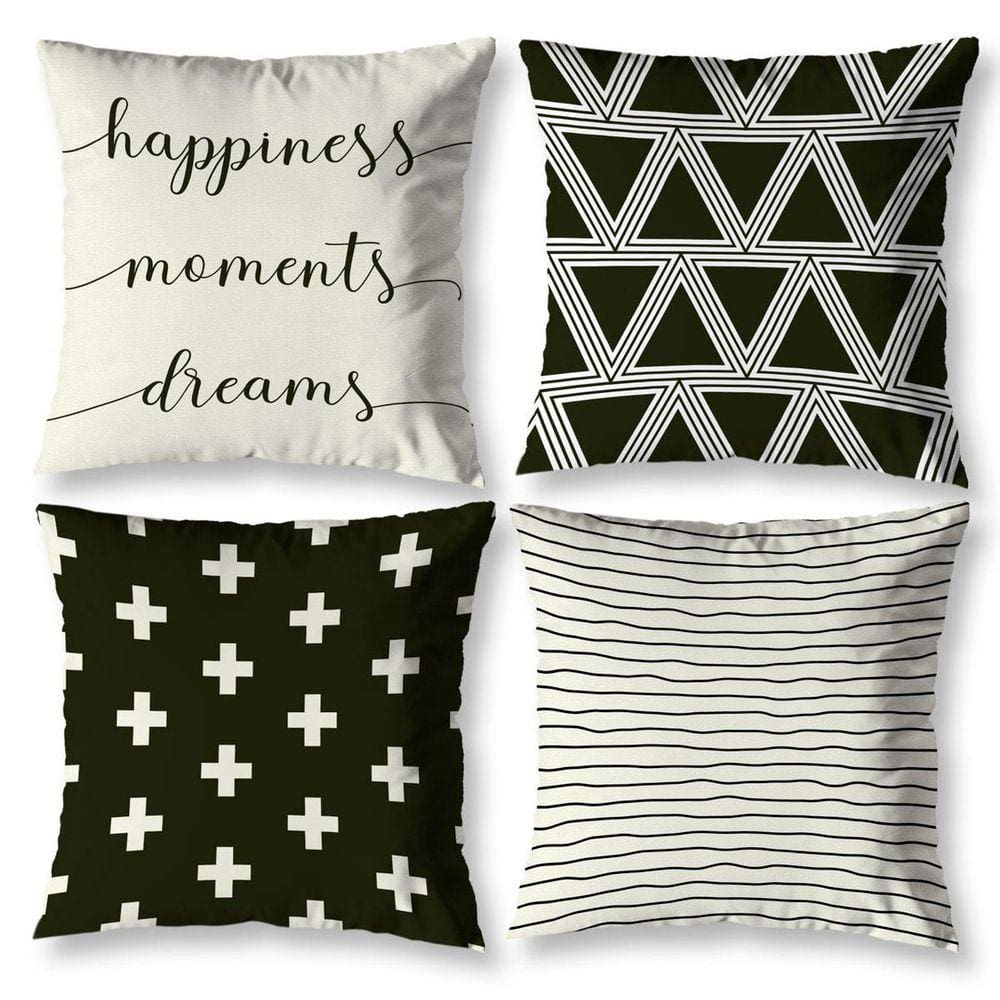 Kit 4 Capas Almofada Sala 40Cm X 40Cm Estampadas Happiness