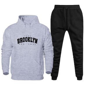 Conjunto de Moletom Canguru Flanelado Com Calça Confortavel Estampa Brooklyn New York Dias Frios
