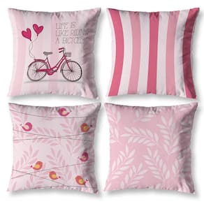 Kit 4 Capas Almofada Sala 40Cm X 40Cm Estampadas Bike Rosa