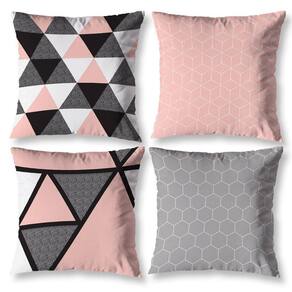 Kit 4 Capas De Almofada Sala 40Cm X 40Cm Estampadas Geo Rosa