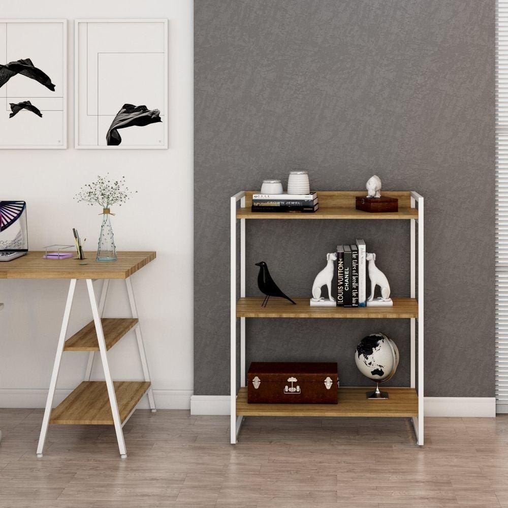 Estante Multiuso 104cmx80cm 3 Prateleiras Kuadra Lâmina Mel/Est.Branca