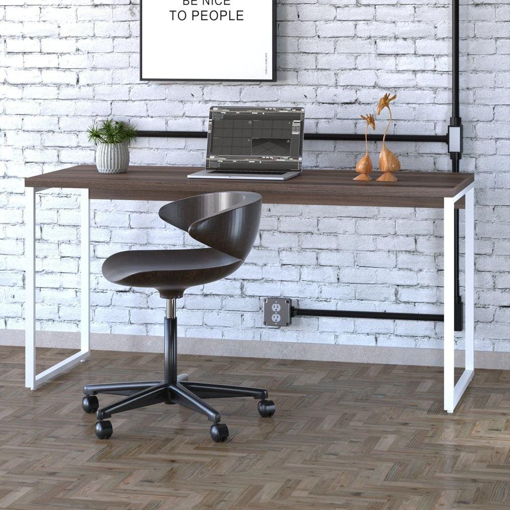Mesa para Escritório Diretor Estilo Industrial 150cm Kuadra Nogal/Est.Branca
