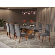 Mesa de Jantar Retangular Pipa com 8 Cadeiras Vegas Mel/Cinza/Grafite