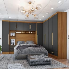 Quarto De Casal Completo 5 Peças 6 Portas 4 Gavetas Com Maleiro Smart Plus Cinamomo/Cinza