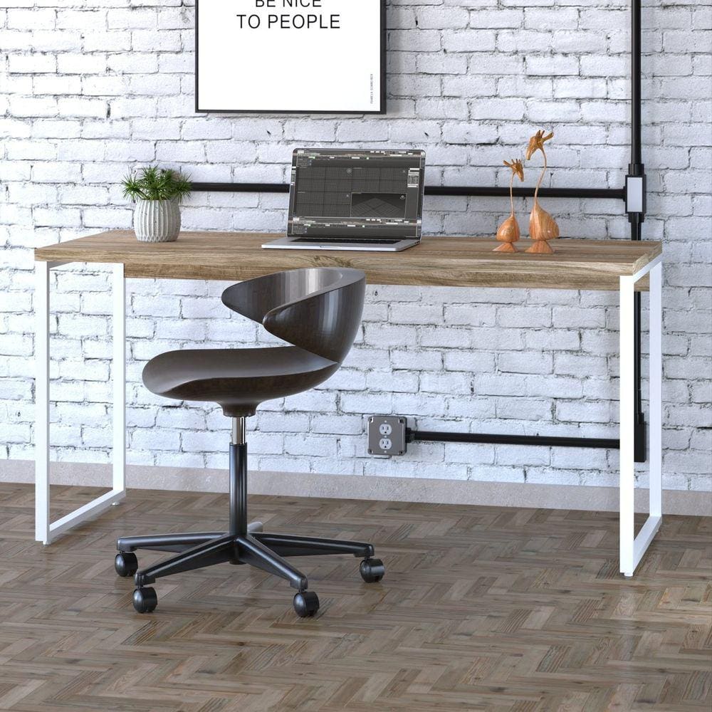Mesa para Escritório Diretor Estilo Industrial 150cm Kuadra Carvalho/Est.Branca