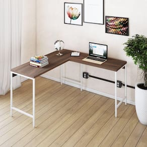 Mesa de Escritório em L Estilo Industrial 135x140cm Active Nogal / Est.Branca