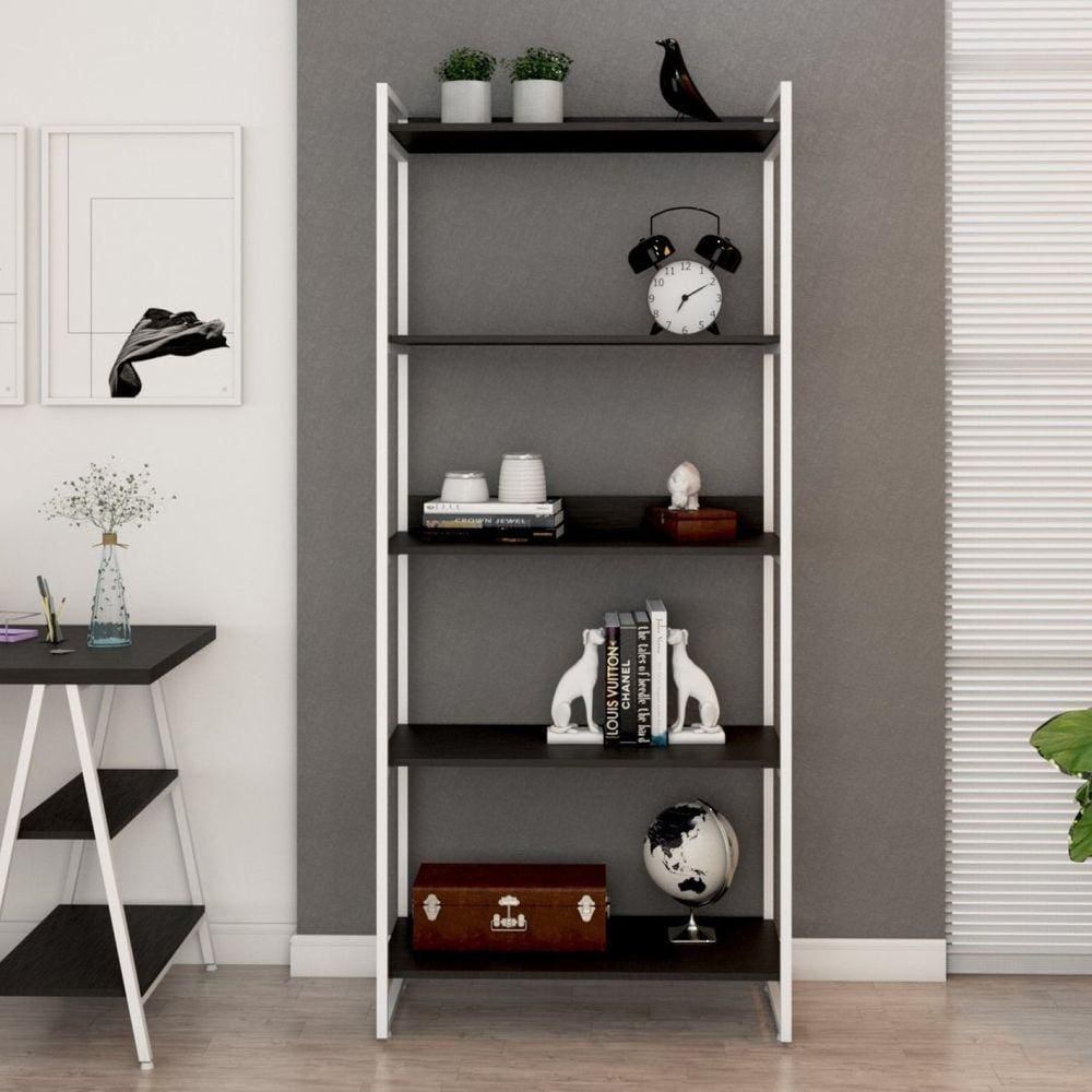 Estante Multiuso 5 Prateleiras 187x80cm Industrial Kuadra Compace Preto Ônix / Est.Branca