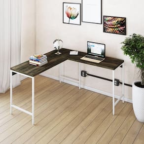 Mesa de Escritório em L Estilo Industrial 135x140cm Active Carvalho Dark / Est.Branca