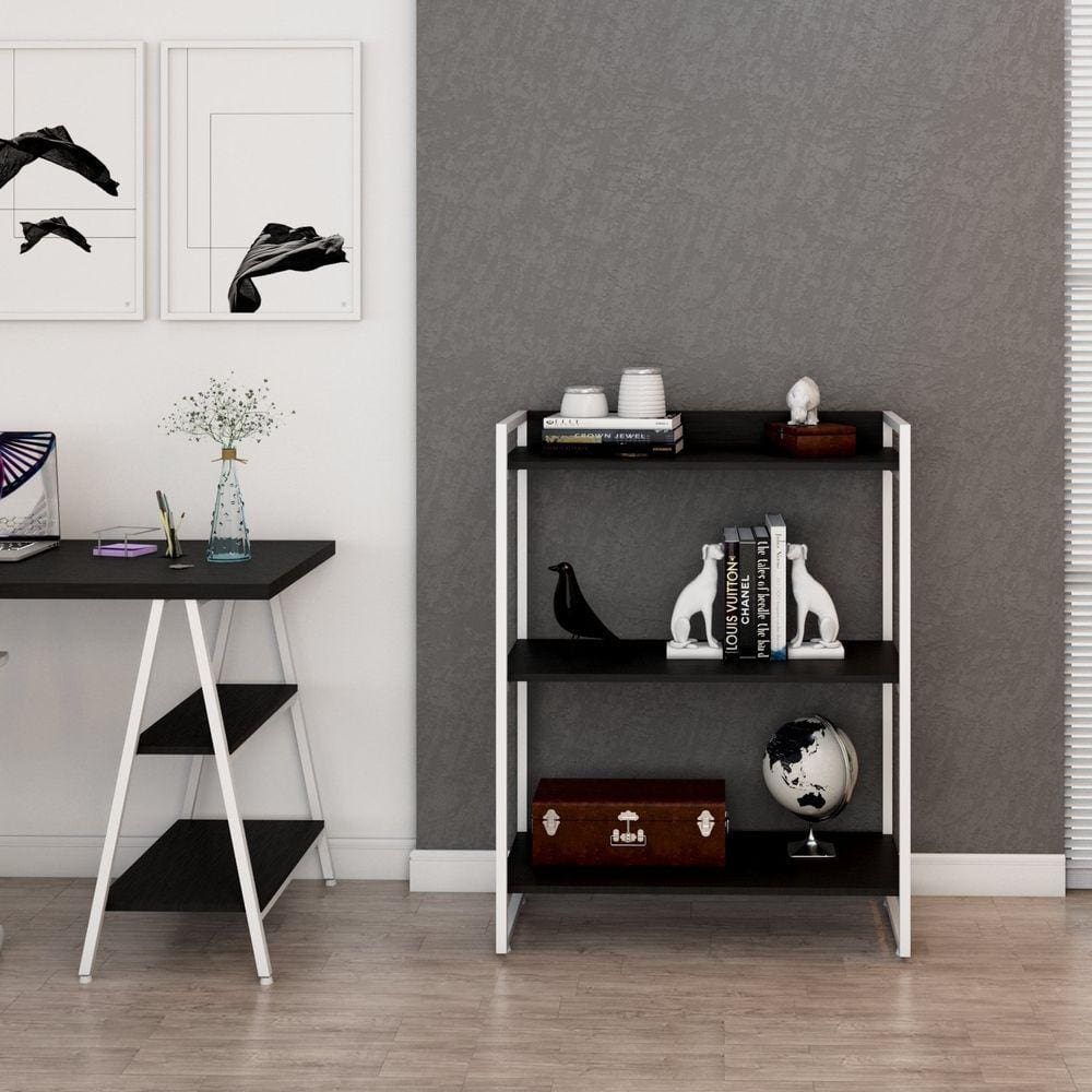 Estante Multiuso 104cmx80cm 3 Prateleiras Kuadra Preto Ônix/Est.Branca