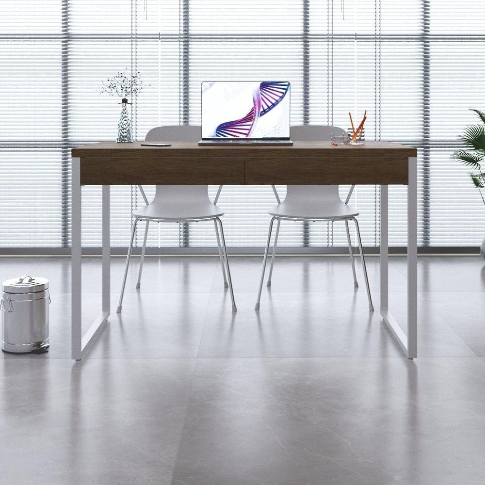 Mesa para Escritório 120cm 2 Gavetas Kuadra Lâmina Mel / Est.Branca