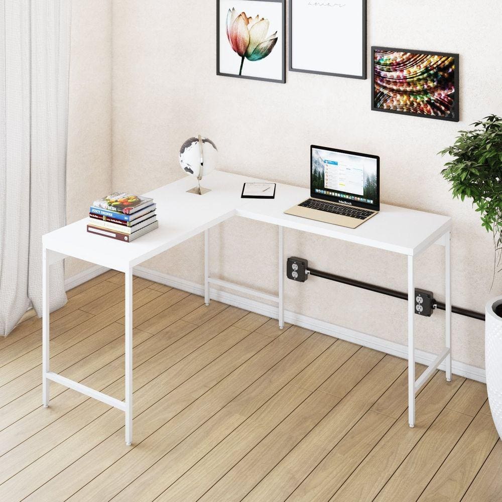 Mesa de Escritório em L Estilo Industrial 120x140cm Active Branco Chess / Est.Branca