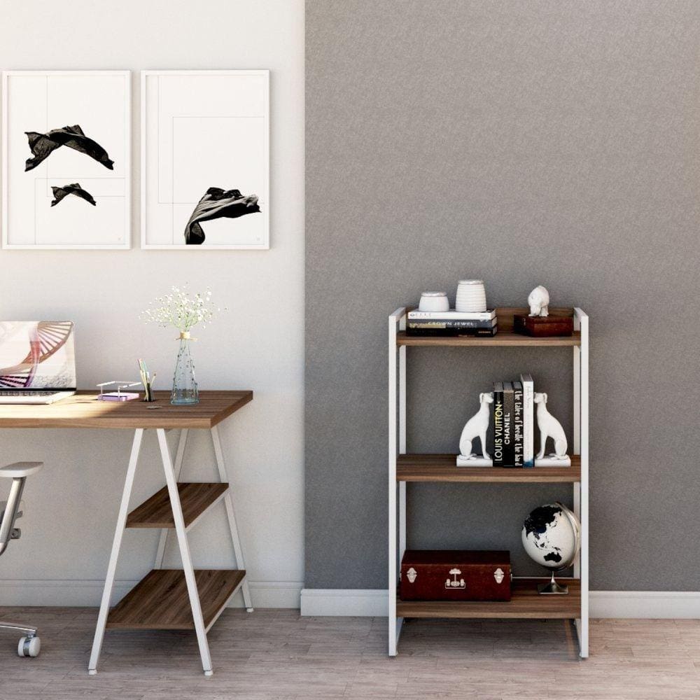Estante Multiuso 104cmx60cm 3 Prateleiras Kuadra Nogal/Est.Branca