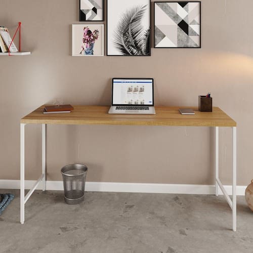 Escrivaninha Industrial 150cm Active Yescasa Lâmina Mel / Est.Branca - Marrom
