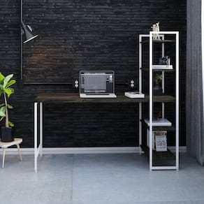 Escrivaninha com Estante 4 Prateleiras Estilo Industrial 150cm Active Carvalho Dark / Est.Branca