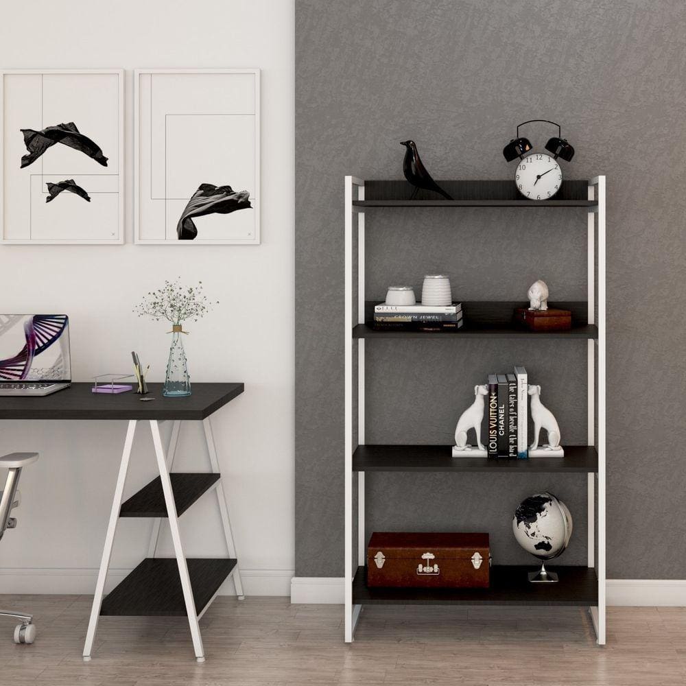 Estante Multiuso 146cmx80cm com 4 Prateleiras Kuadra Preto Ônix/Est.Branca