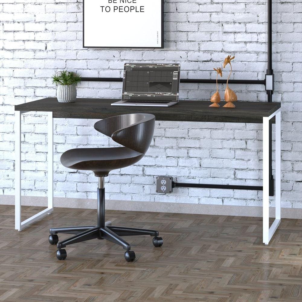 Mesa para Escritório Diretor Estilo Industrial 150cm Kuadra Carvalho Dark/Est.Branca
