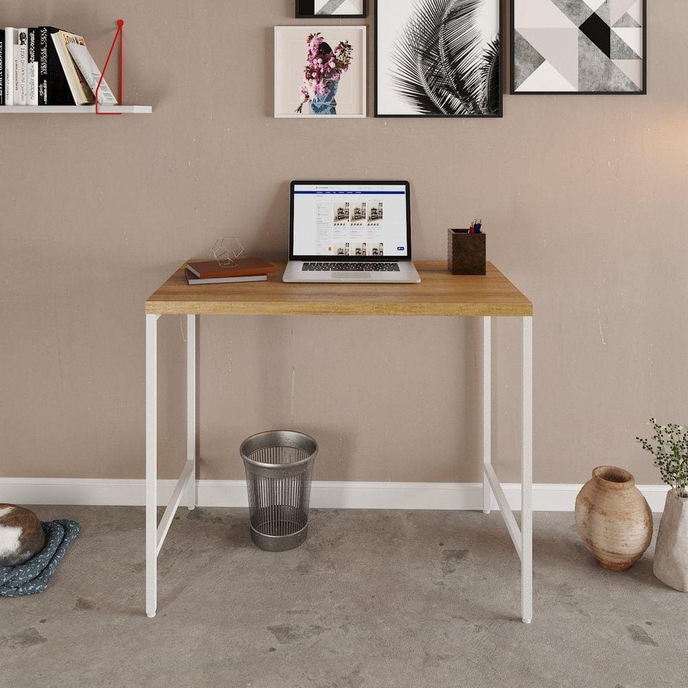 Escrivaninha Industrial 90cm Active Yescasa Lâmina Mel / Est.Branca