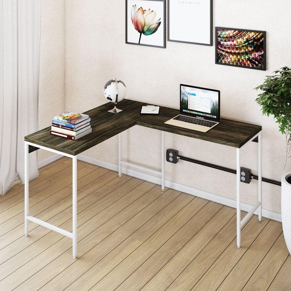 Mesa de Escritório em L Estilo Industrial 120x140cm Active Carvalho Dark / Est.Branca