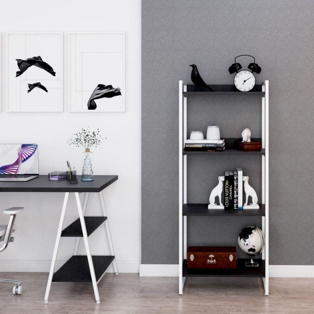 Estante Multiuso 146cmx60cm com 4 Prateleiras Kuadra Preto Ônix/Est.Branca