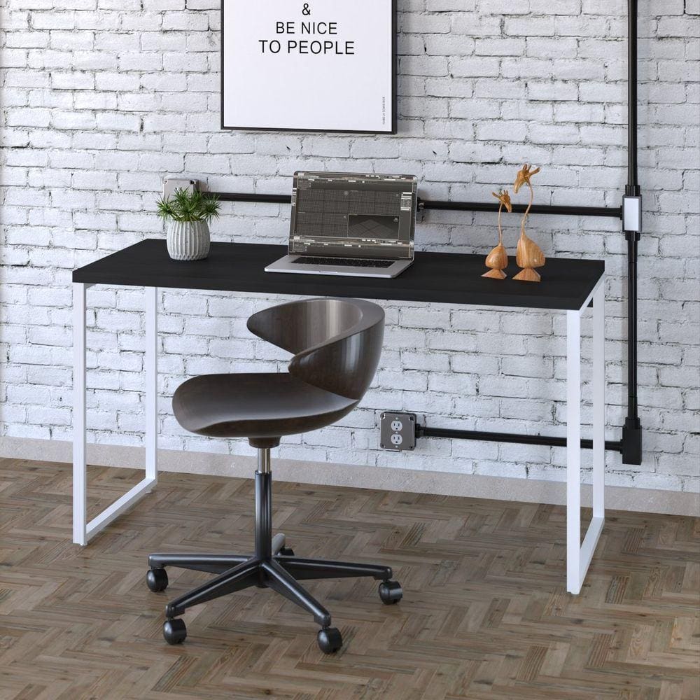 Mesa para Escritório Office Estilo Industrial 135cm Kuadra Preto Ônix/Est.Branca