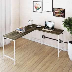 Mesa de Escritório em L Estilo Industrial 150x140cm Active Carvalho Dark / Est.Branca