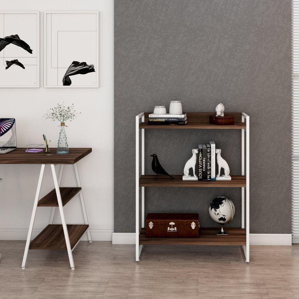 Estante Multiuso 104cmx80cm 3 Prateleiras Kuadra Compace Nogal / Est.Branca