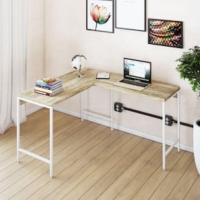 Mesa de Escritório em L Estilo Industrial 120x140cm Active Carvalho / Est.Branca