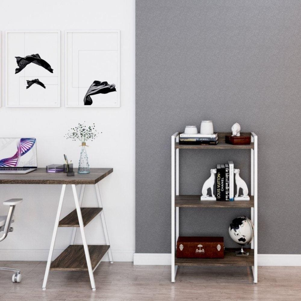 Estante Multiuso 104cmx60cm 3 Prateleiras Kuadra Carvalho Dark/Est.Branca