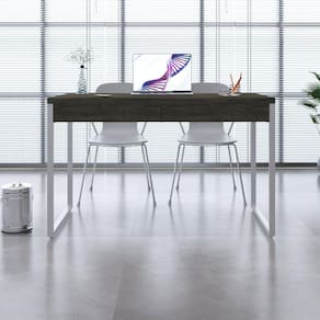 Mesa para Escritório 120cm 2 Gavetas Kuadra Carvalho Dark / Est.Branca