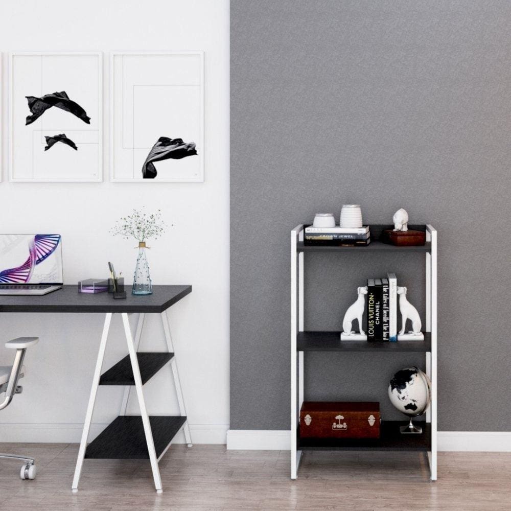 Estante Multiuso 104cmx60cm 3 Prateleiras Kuadra Preto Ônix/Est.Branca