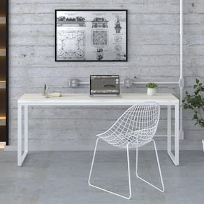Escrivaninha Estilo Industrial Diretor 180cm Kuadra Snow / Est.Branca