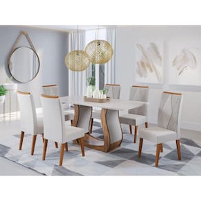 Mesa de Jantar Retangular Vitalic com 6 Cadeiras Vegas Imbuia/Blonde/Marfim