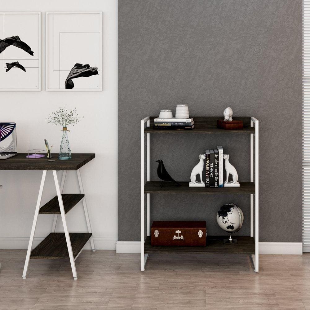 Estante Multiuso 104cmx80cm 3 Prateleiras Kuadra Carvalho Dark/Est.Branca