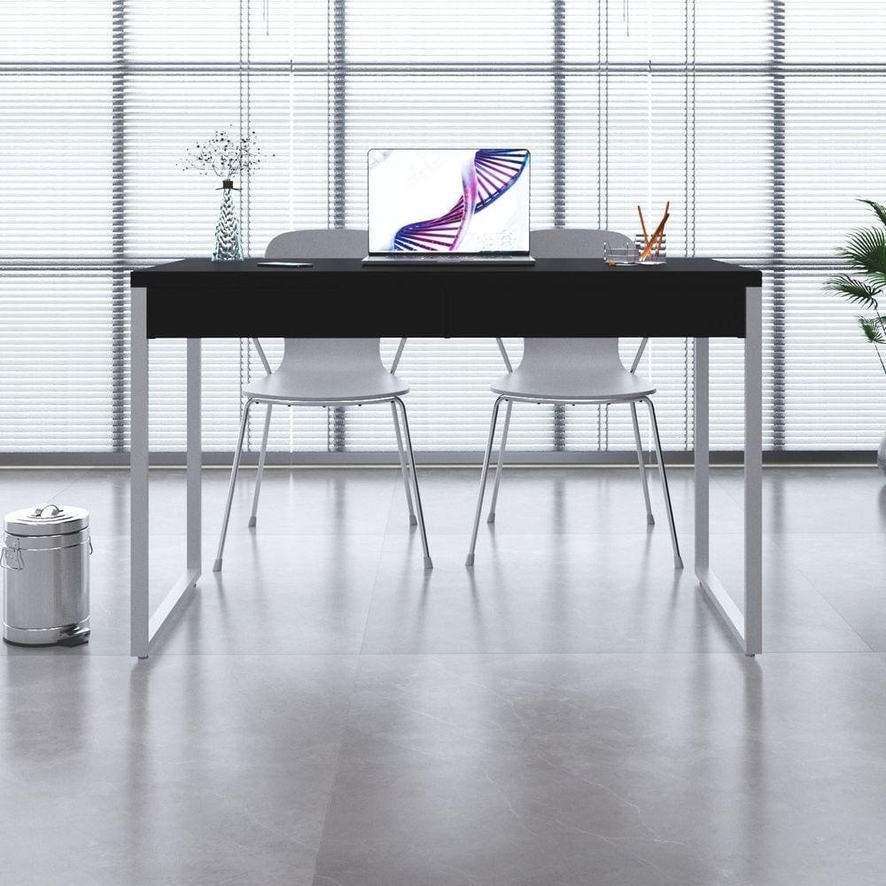 Mesa para Escritório 120cm 2 Gavetas Kuadra Preto Ônix / Est.Branca