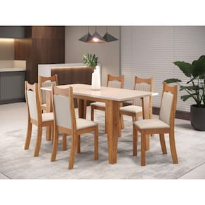 Mesa de Jantar Retangular Tripoli com 6 Cadeiraseiras Dalas Mel/Blonde/ Marfim