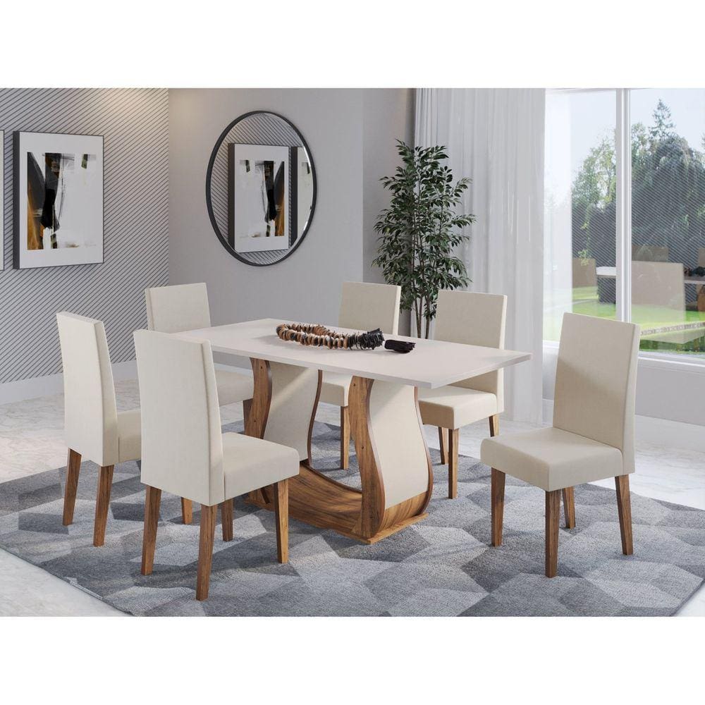 Mesa de Jantar Retangular Emmy com 6 Cadeiras Venus Imbuia/Blonde/Pastel