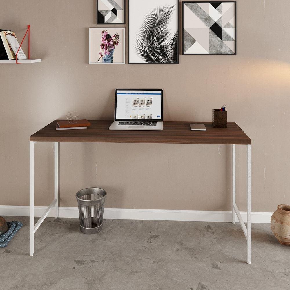 Escrivaninha Estilo Industrial 135cm Active Yescasa Nogal / Est.Branca