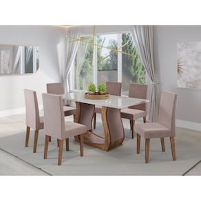 Mesa de Jantar Retangular Livia com 6 Cadeiras Venus Imbuia/Off White/Rosa