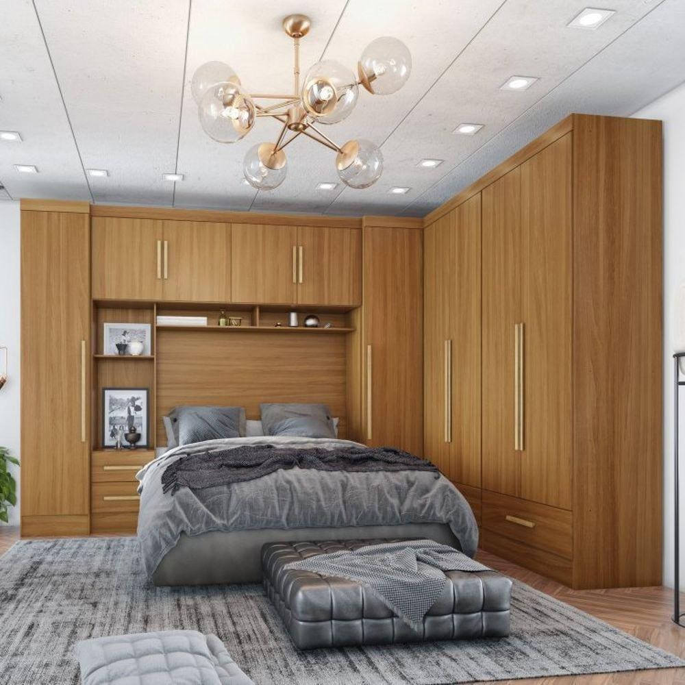 Quarto de Casal Completo 5 Peças 6 Portas 4 Gavetas Com Maleiro Smart Plus Cinamomo
