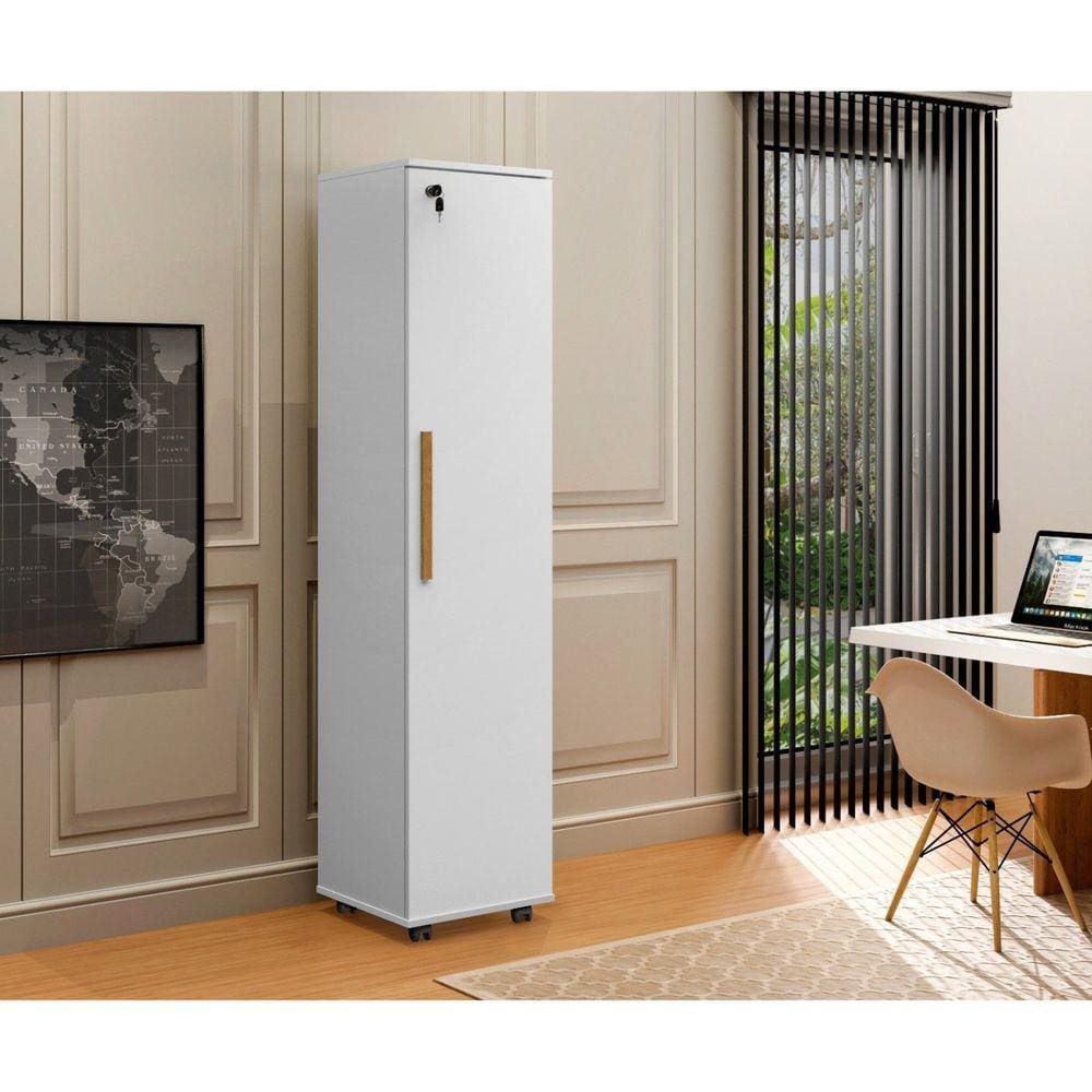 Armário Multiuso com Chave e Rodizio Lune Espresso Móveis Branco