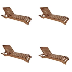Conjunto 4 Espreguiçadeiras Para Jardim em Madeira Maciça Chaise Long Madeira
