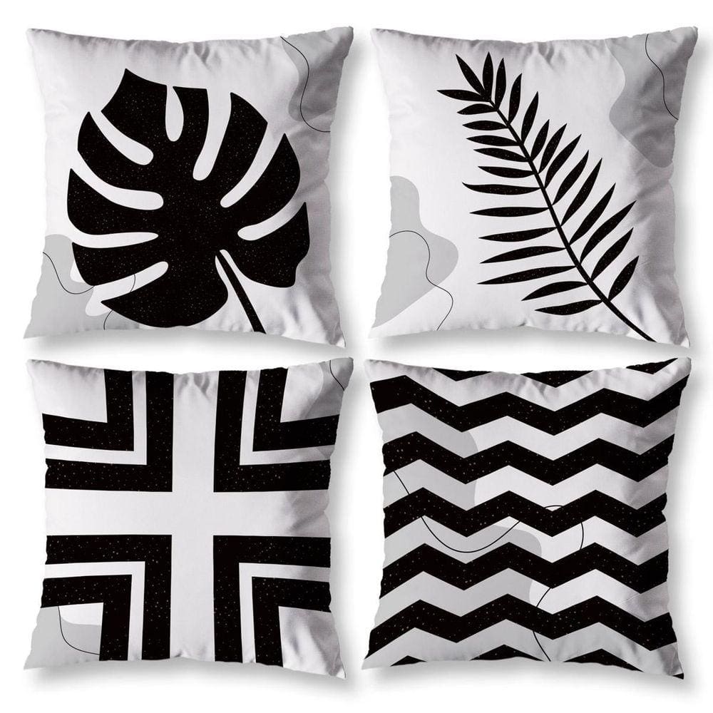 Kit 4 Capas Almofada Sala 40Cm X 40Cm Estampada Folhas Cinza