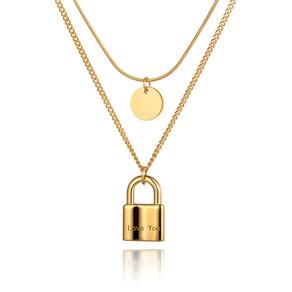 Colar Feminino Duplo Cadeado Emeline Banhado A Ouro 18k Aço